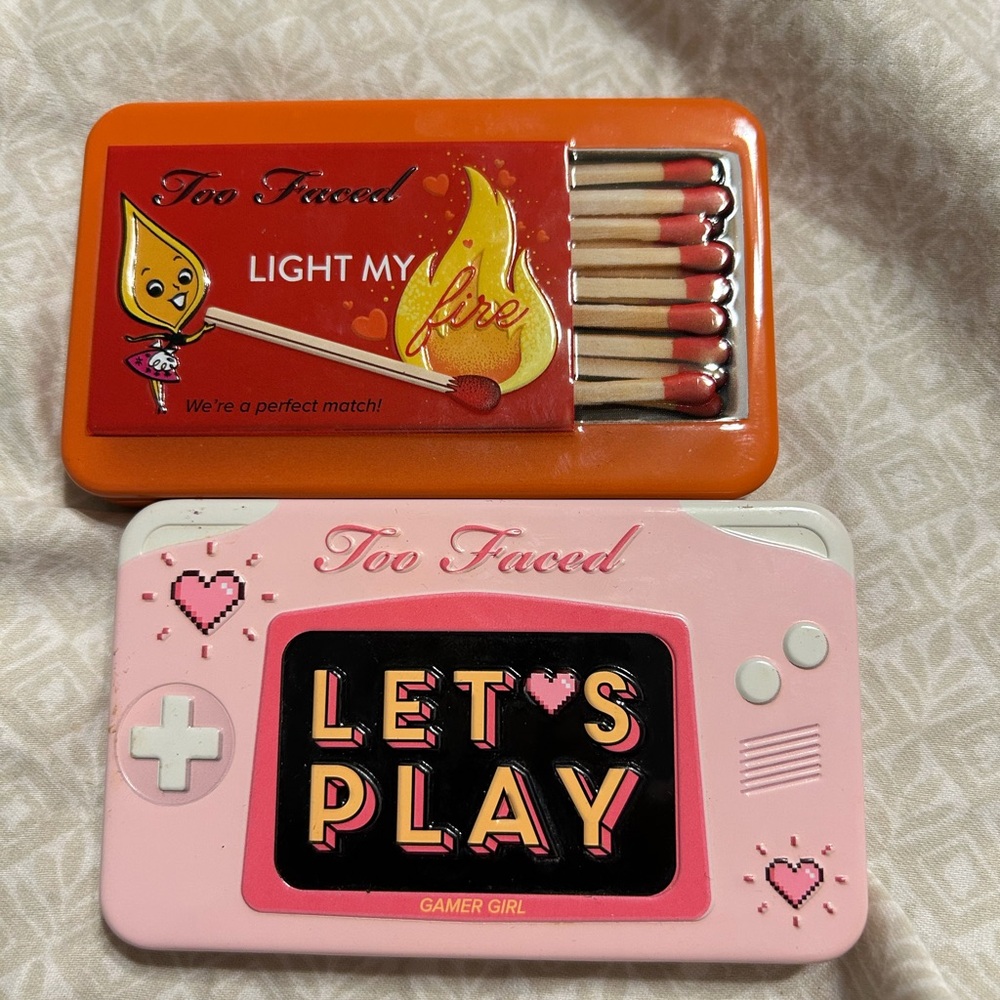 Too Faced Orange and Pink Makeup Tins